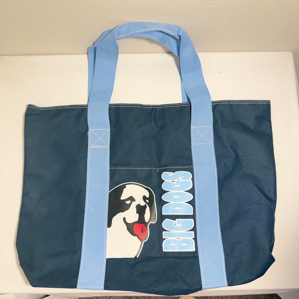 Vintage Big Dogs tote bag with white dog graphic in navy blue - 1990s